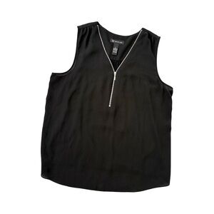 INC Black Sleeveless Zip Front Flowy Blouse Tank Top | Minimalist Capsule | Sz L